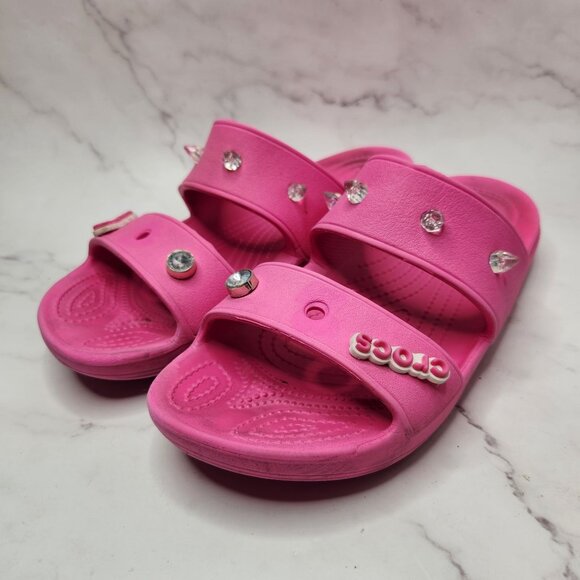 Crocs Classic Pink Slide Sandals Summer Shoes Comfy Jibbits Women's 10 - Picture 1 of 8